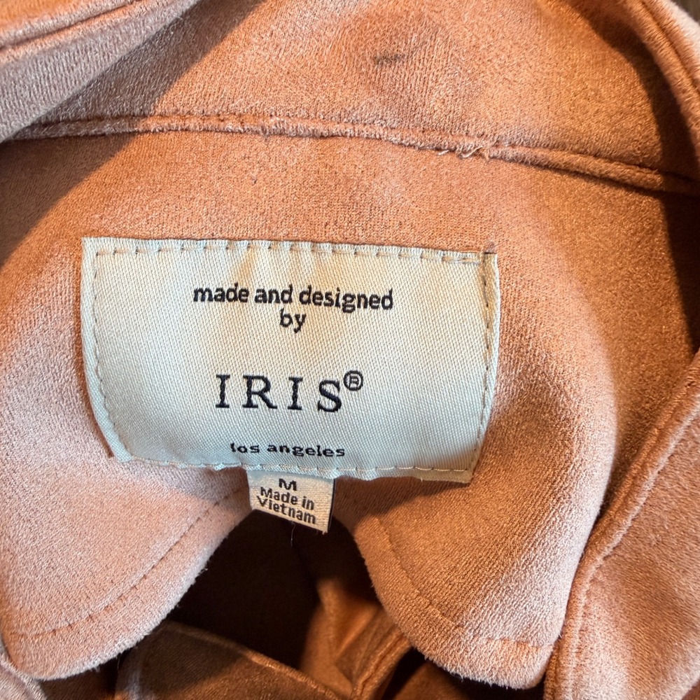 IRIS Moto Jacket Faux Suede Asymmetrical Zip M Peach Tan Biker Cropped - Picture 3 of 4